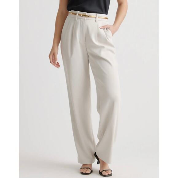 QUINCE Sand Stretch Crepe Pleated Wide Leg Pants NWT Size Large - Picture 1 of 11